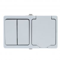 Блок розетка-выключатель Венеция 2-клавишный 16А с заземлением, с крышкой, с защитной шторкой IP54 ЕKF PROxima