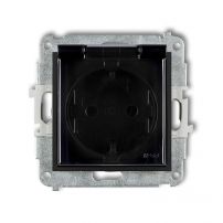Брызгозащищенная розетка с заземлением schuko 2P+Z (дымчатая крышка, с защитными шторками) Karlik Mini