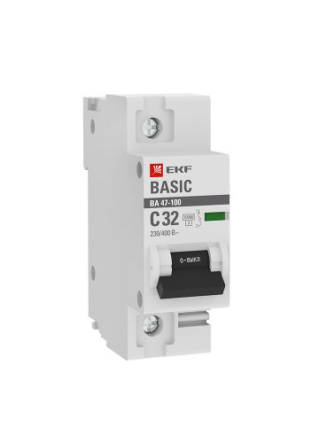 Автоматический выключатель 1P  32А (C) 10kA ВА 47-100 EKF Basic