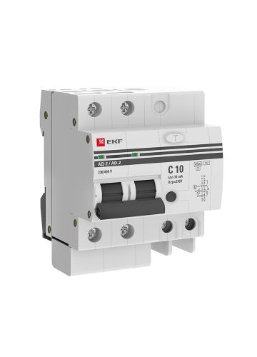 Дифференциальный автомат АД-2 10А/10мА (х-ка C, АС, электронный, защита 270В) 4,5кА EKF PROxima