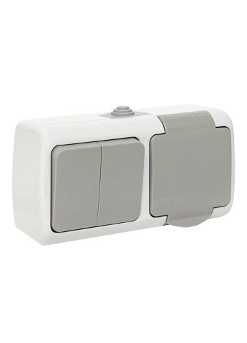 Блок розетка Мурманск 1-местная 16А с заземлением, с крышкой с 2-клавишным выключателем IP54 EKF PROxima