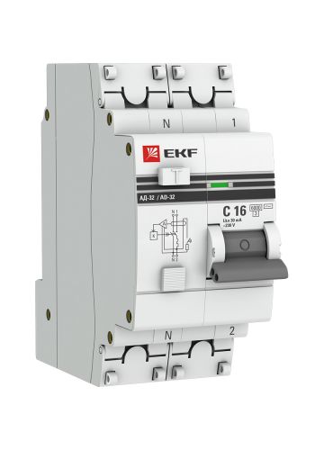 Дифференциальный автомат АД-32 1P+N 16А/30мА (хар. C, AС, электронный, защита 270В) 6кА EKF PROxima
